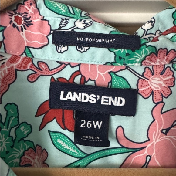 Lands End Floral Print Button Down Supina Cotton blouse Top plus size Womens 26W - Picture 8 of 12